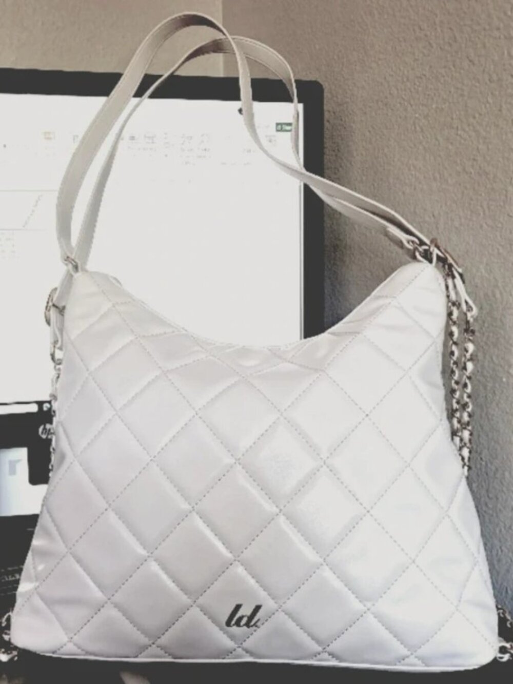 LIKE DREAMS Fortune Quilted White Vegan Leather Convert Backpack Shoulder Bag